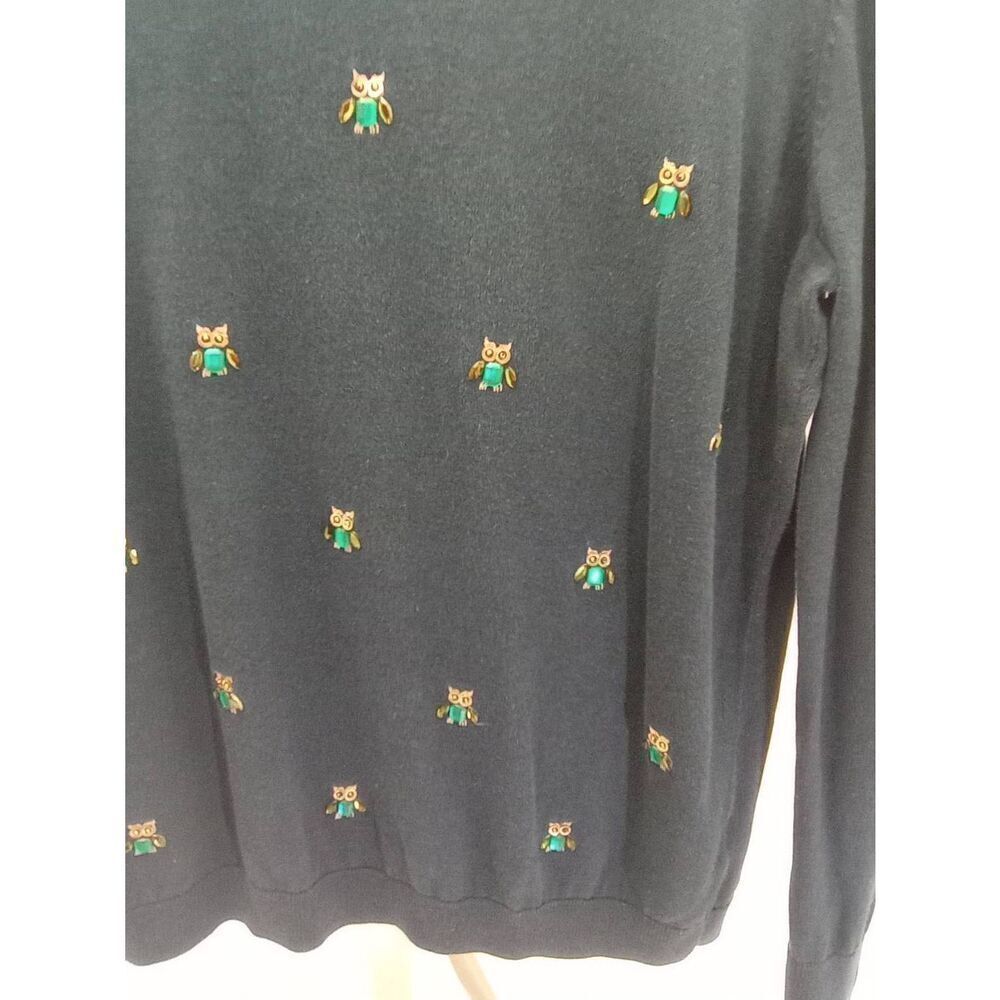 Talbots, dark teal, OWL bead sweater. UNIQUE size medium - Picture 2 of 6